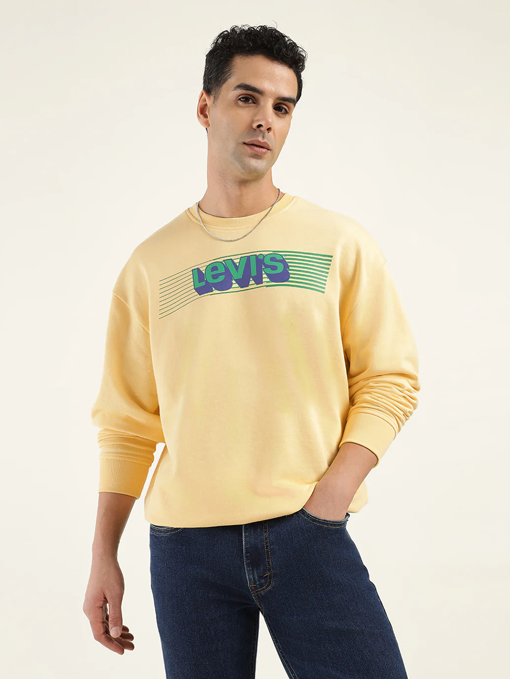 Men's Solid Yellow Crew Neck Sweatshirt