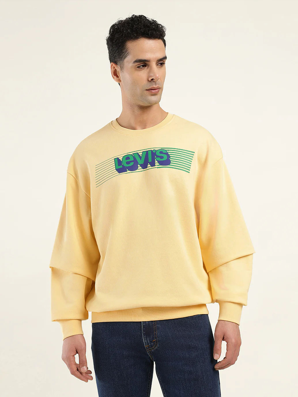 Men's Solid Yellow Crew Neck Sweatshirt - Image 2