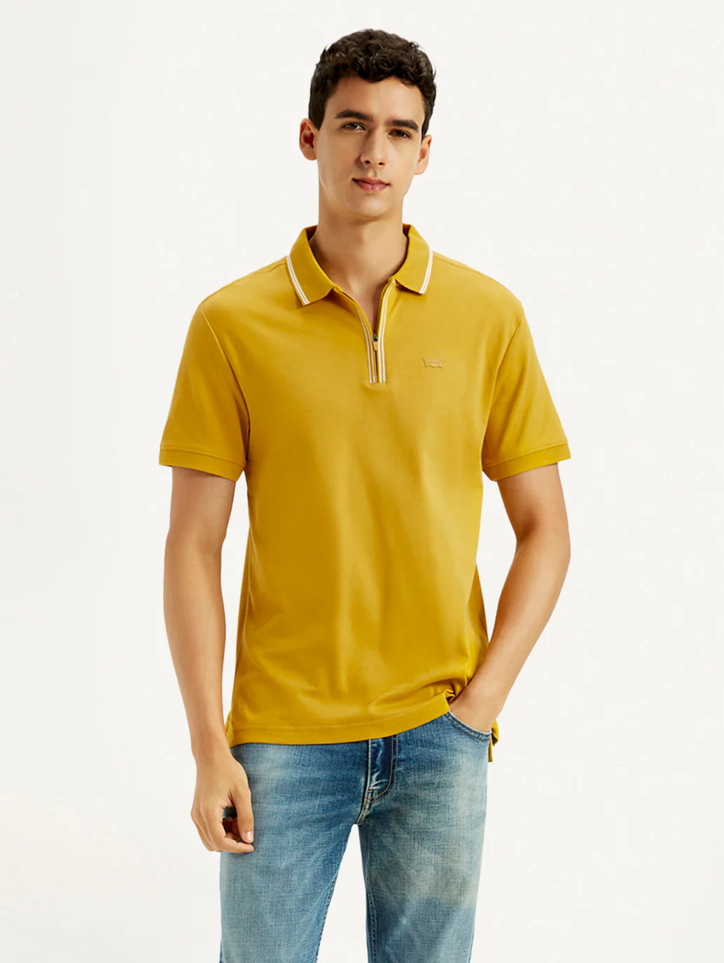 Men's Solid Yellow Slim Fit Polo T-shirt - Image 2