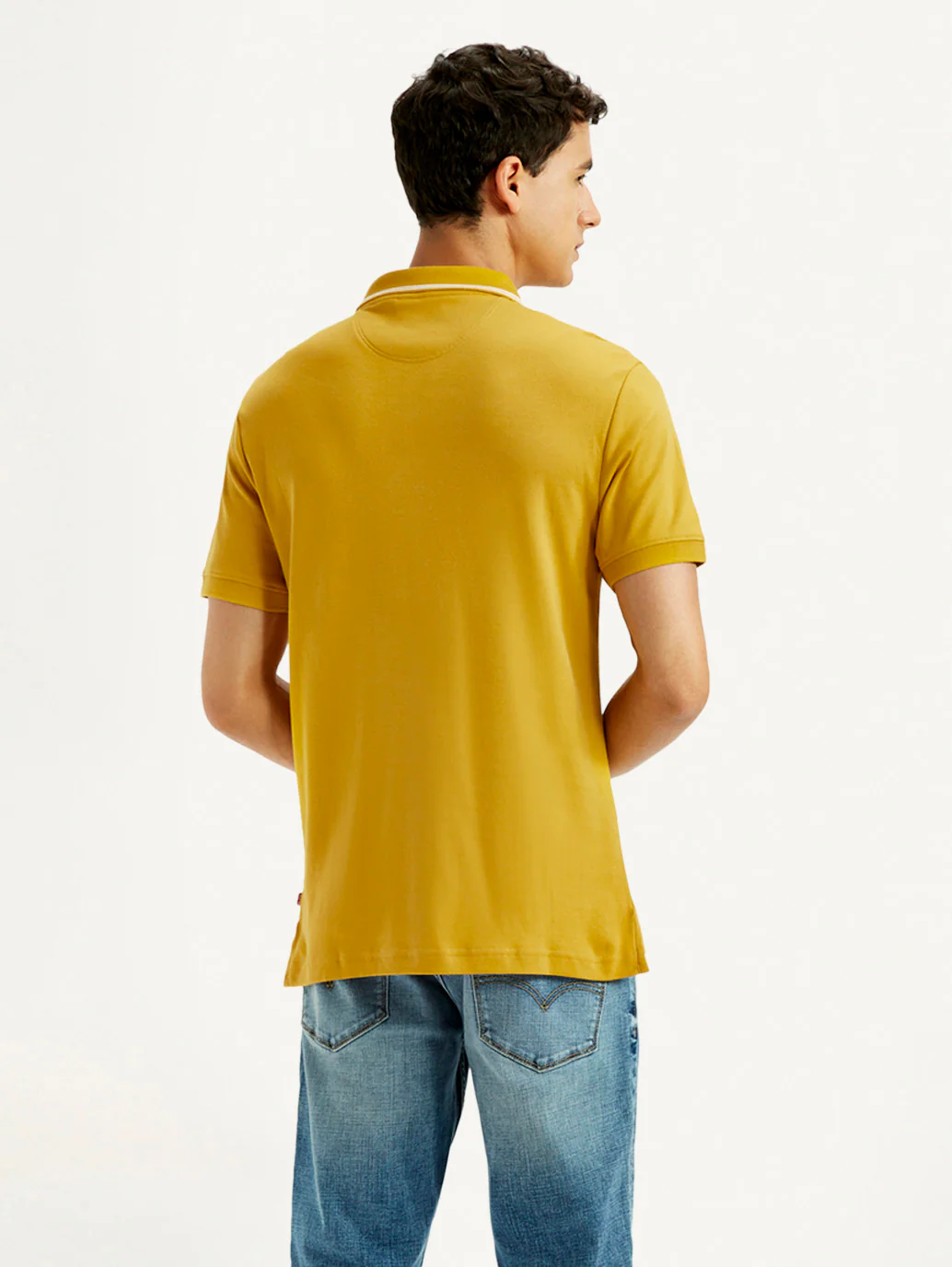 Men's Solid Yellow Slim Fit Polo T-shirt - Image 4