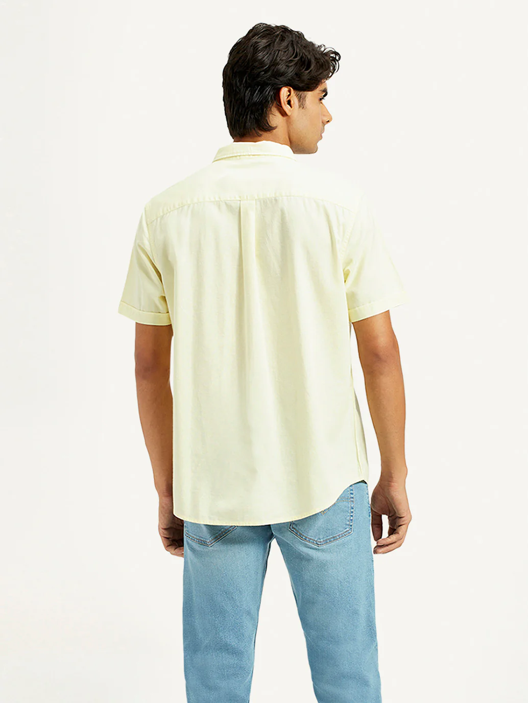 Men's Solid Yellow Spread Collar Shirt - Image 2