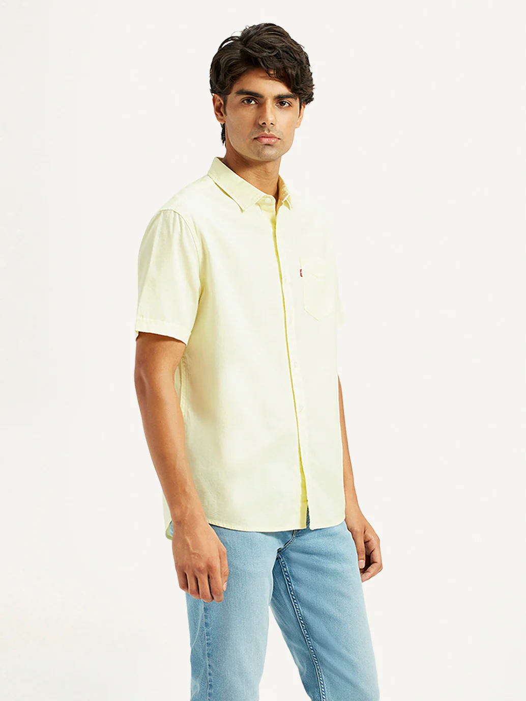 Men's Solid Yellow Spread Collar Shirt - Image 3