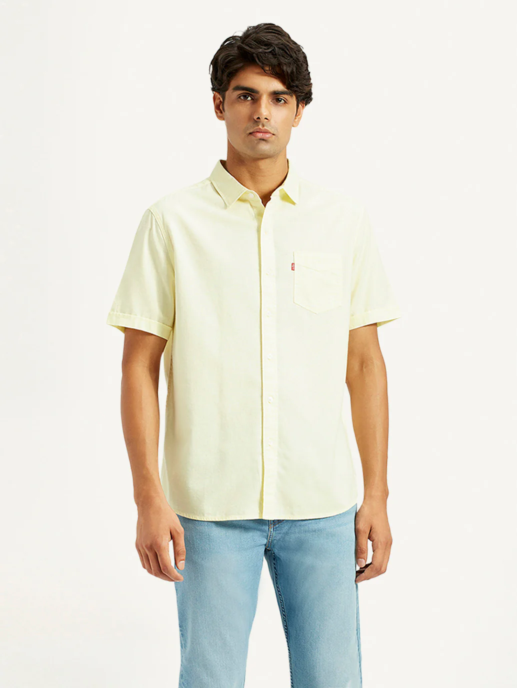 Men's Solid Yellow Spread Collar Shirt - Image 4
