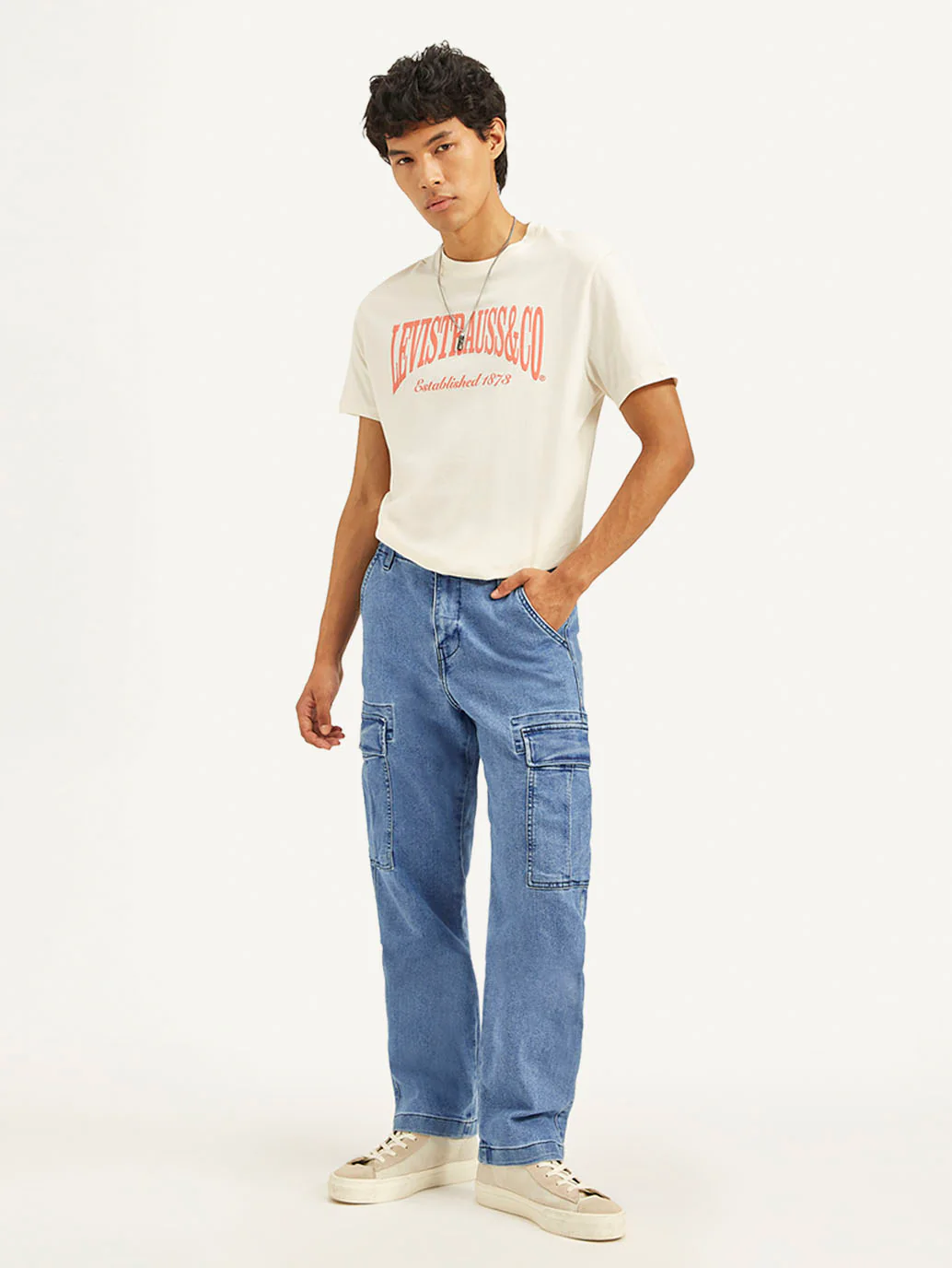 Men's Blue Straight Fit Mid Rise Cargo Jeans