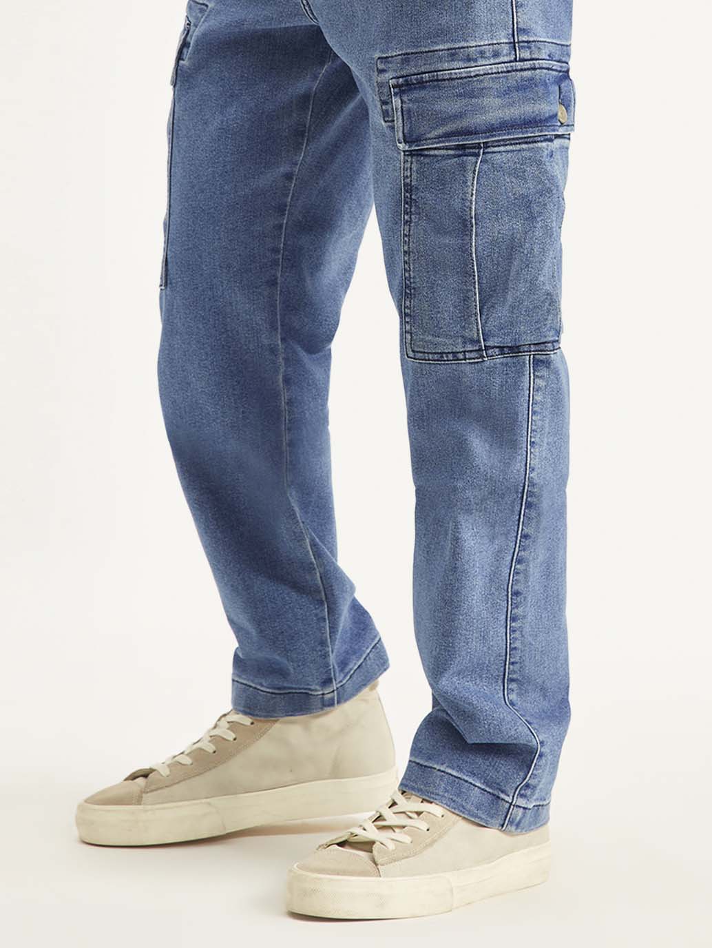 Men's Blue Straight Fit Mid Rise Cargo Jeans - Image 4