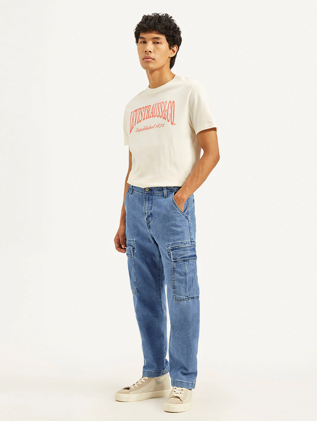 Men's Blue Straight Fit Mid Rise Cargo Jeans - Image 5