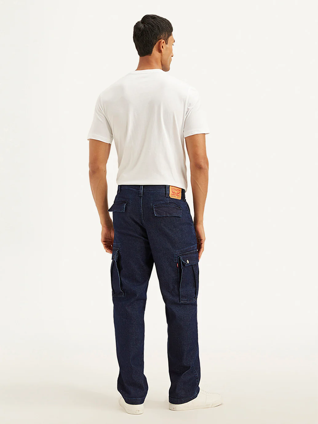Men's Navy Blue Straight Fit Mid Rise Cargo Jeans - Image 4