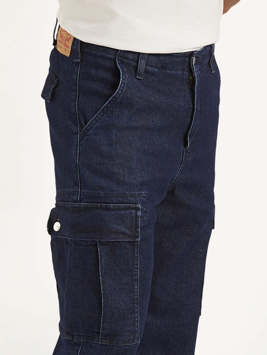 Men's Navy Blue Straight Fit Mid Rise Cargo Jeans - Image 5