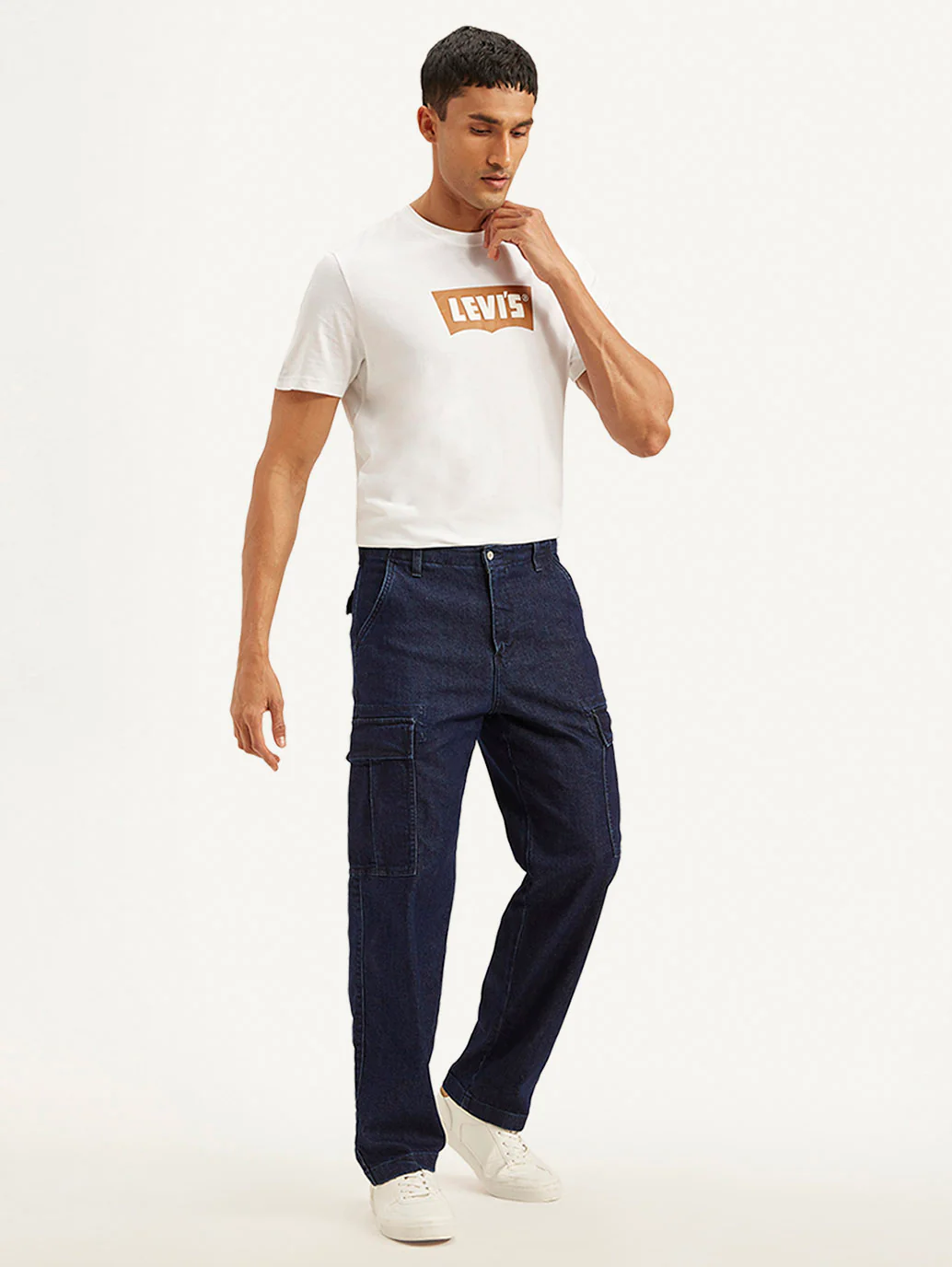 Men's Navy Blue Straight Fit Mid Rise Cargo Jeans - Image 6