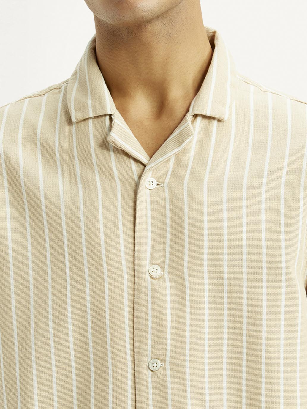 Men's Striped Peach Boxy Fit Camp Shirt - Image 4