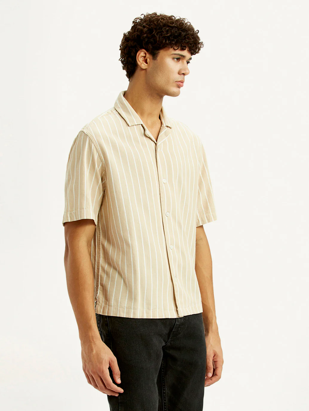 Men's Striped Peach Boxy Fit Camp Shirt - Image 5