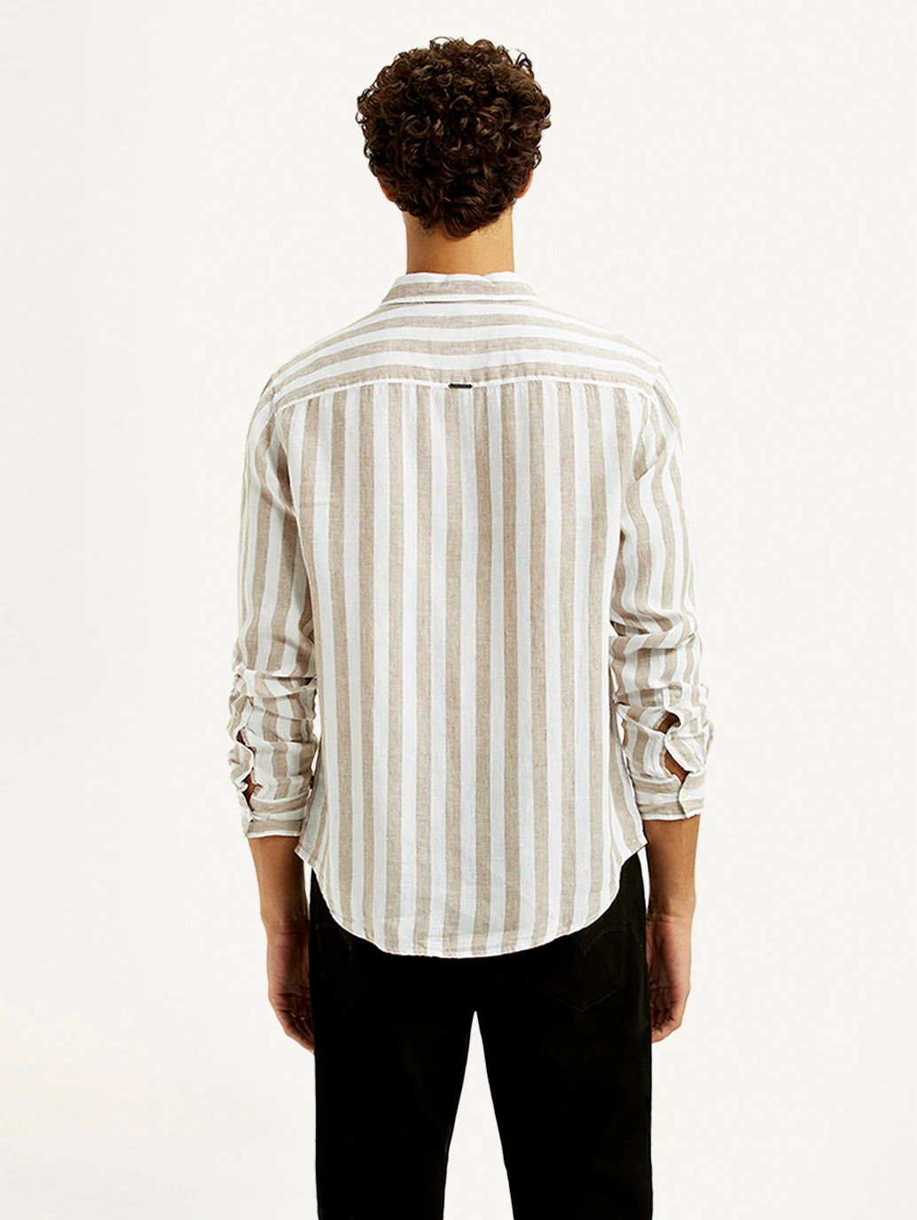Men's Striped Beige Slim Fit Shirt - Image 3