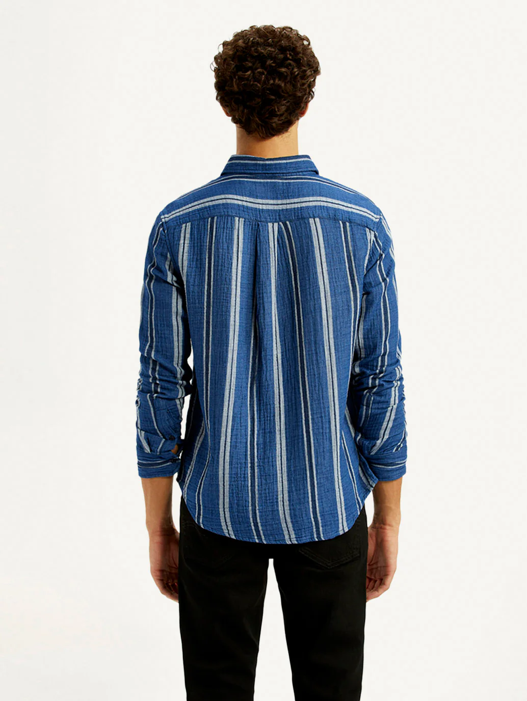 Men's Striped Blue Slim Fit Shirt - Image 3