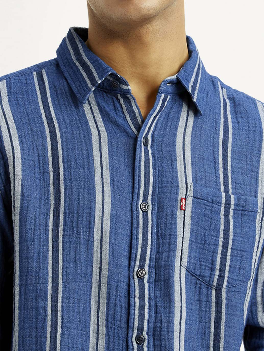 Men's Striped Blue Slim Fit Shirt - Image 4
