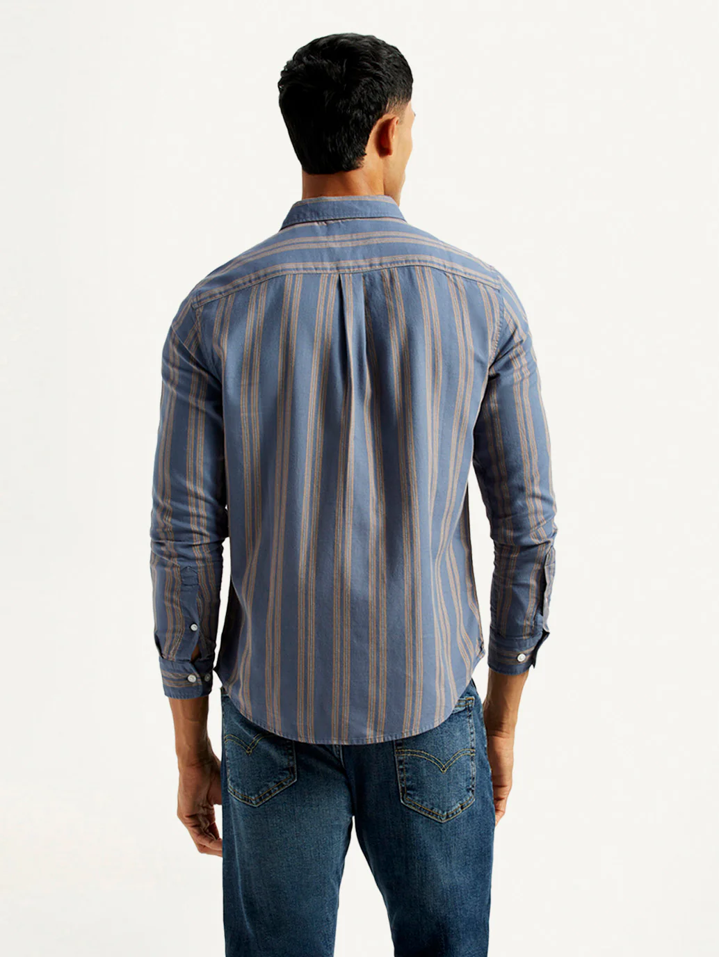 Men's Striped Blue Slim Fit Shirt - Image 3