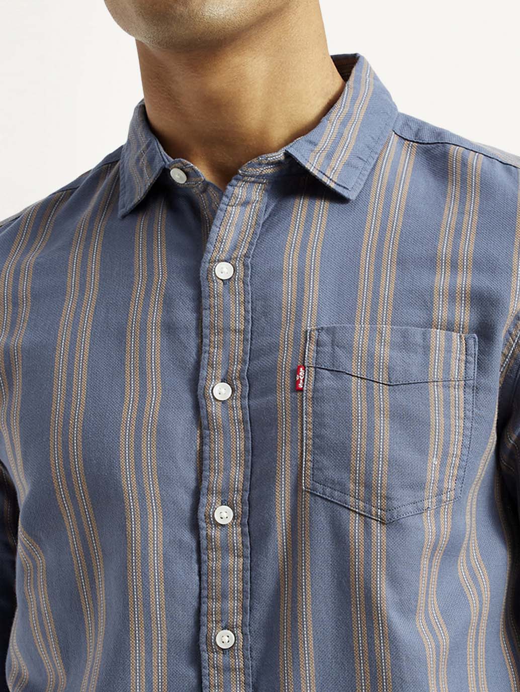 Men's Striped Blue Slim Fit Shirt - Image 4