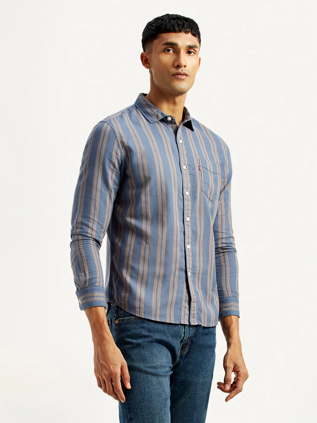 Men's Striped Blue Slim Fit Shirt - Image 5