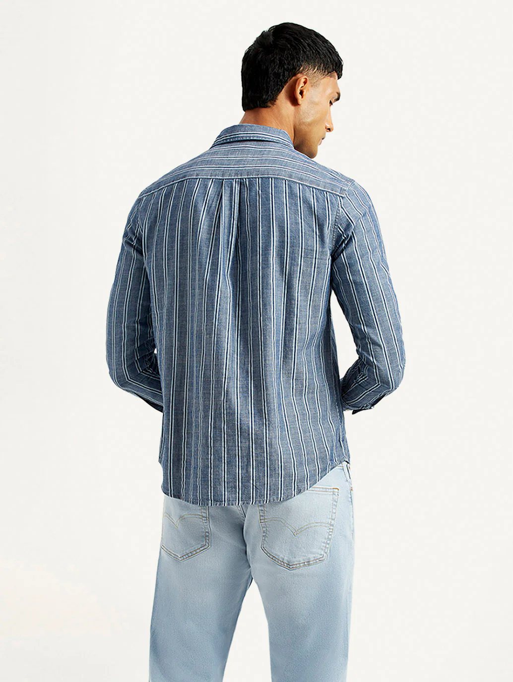 Men's Striped Blue Slim Fit Shirt - Image 2