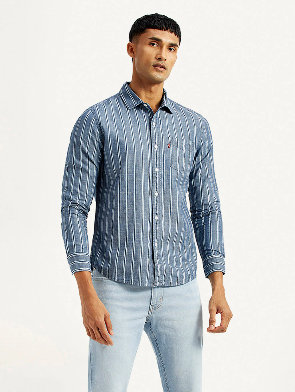 Men's Striped Blue Slim Fit Shirt - Image 5