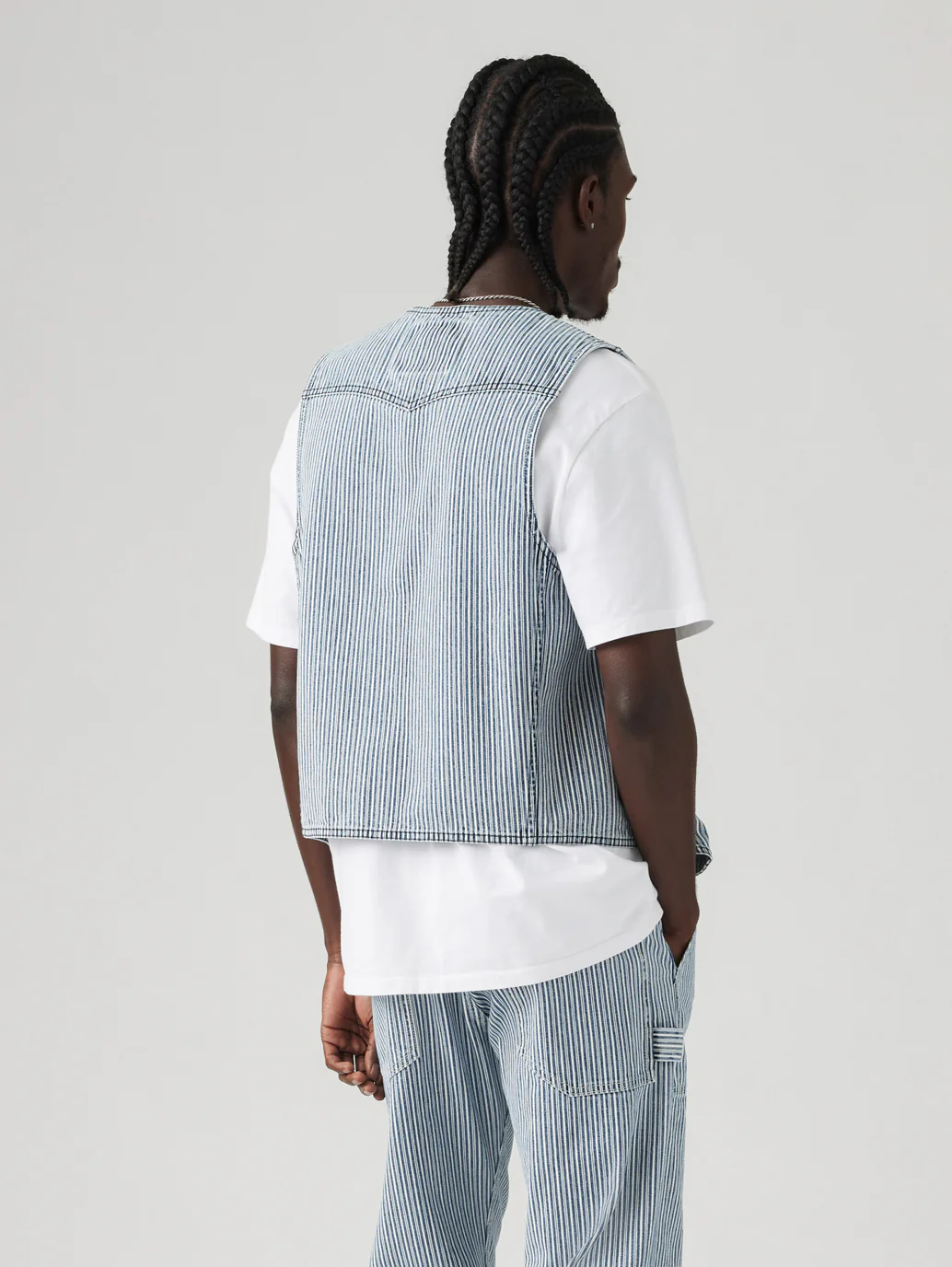 Men's Striped Blue Waistcoat - Image 3