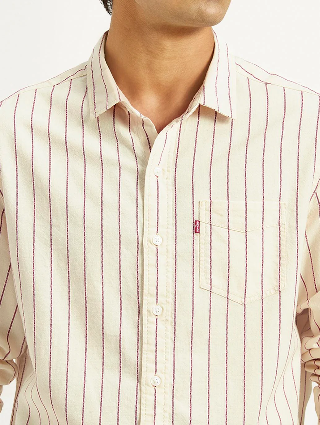 Men's Striped Cream Slim Fit Shirt - Image 4