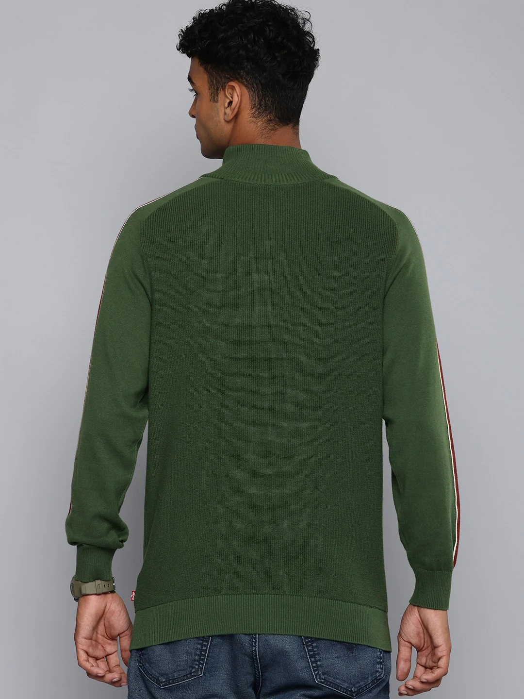 Men's Striped Green High Neck Sweater - Image 2