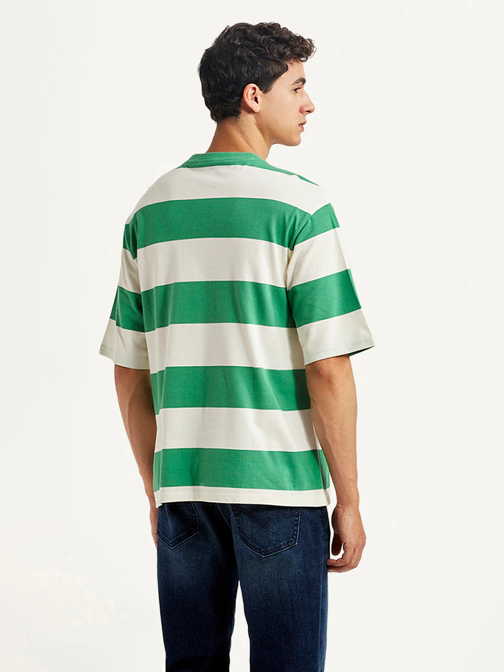 Men's Striped Green Loose Fit T-shirt - Image 3