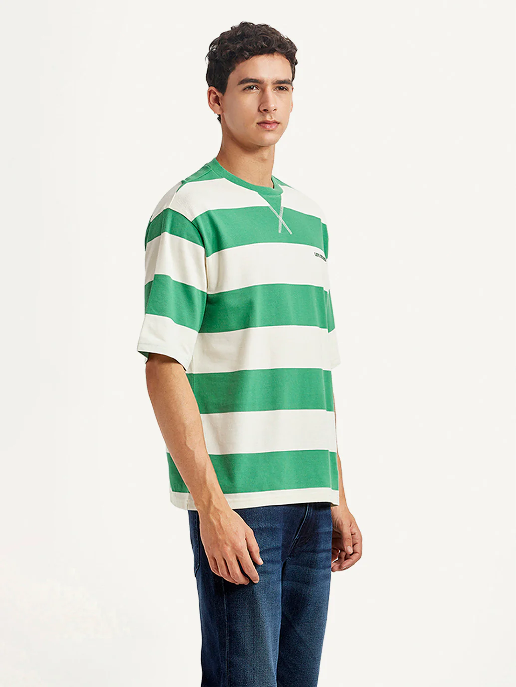 Men's Striped Green Loose Fit T-shirt - Image 5