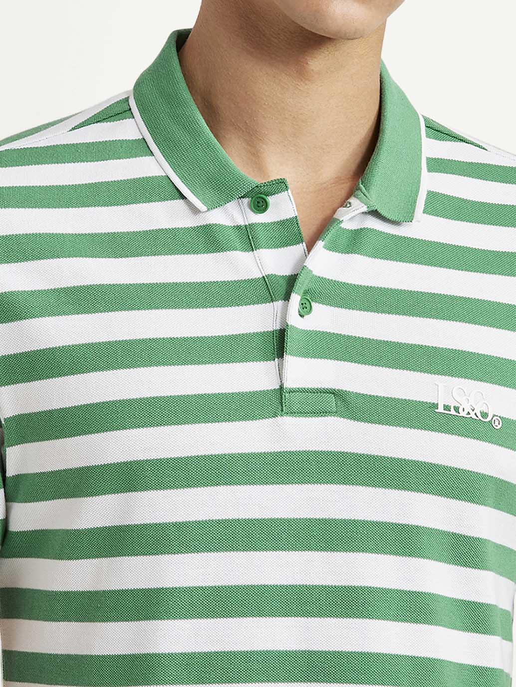 Men's Striped Green Slim Fit Polo T-shirt - Image 4