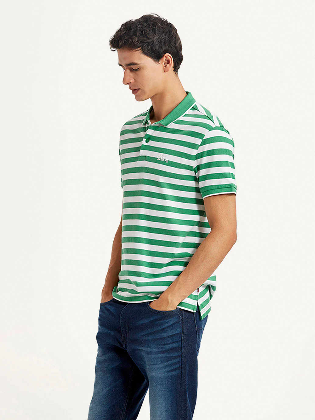 Men's Striped Green Slim Fit Polo T-shirt - Image 5