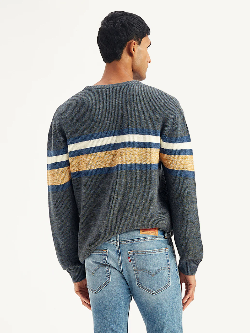 Men's Striped Grey Crew Neck Sweater - Image 3