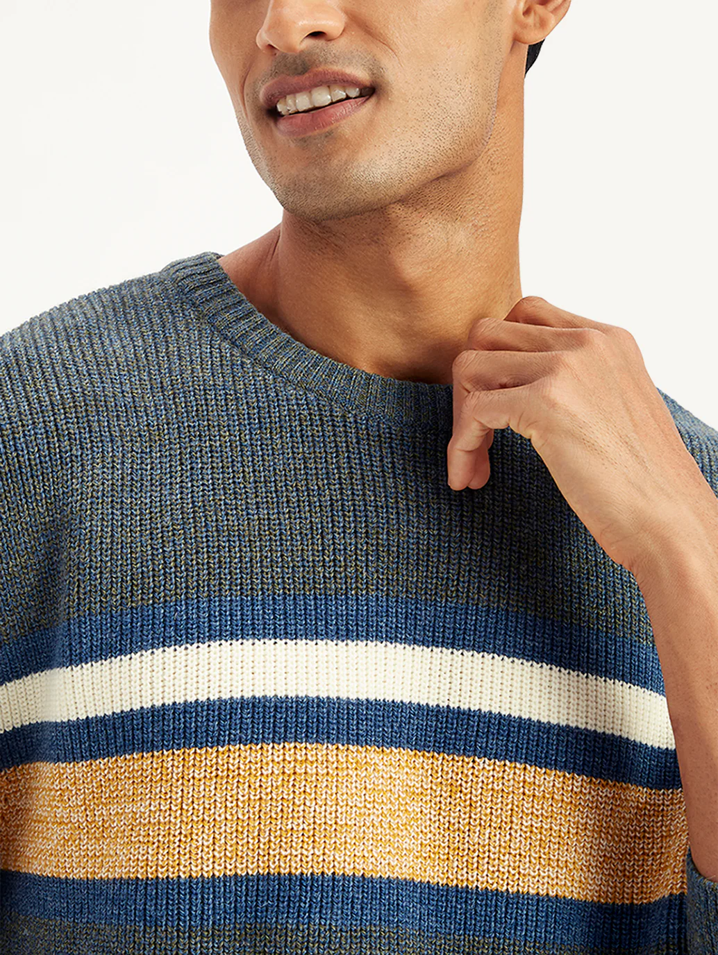Men's Striped Grey Crew Neck Sweater - Image 4