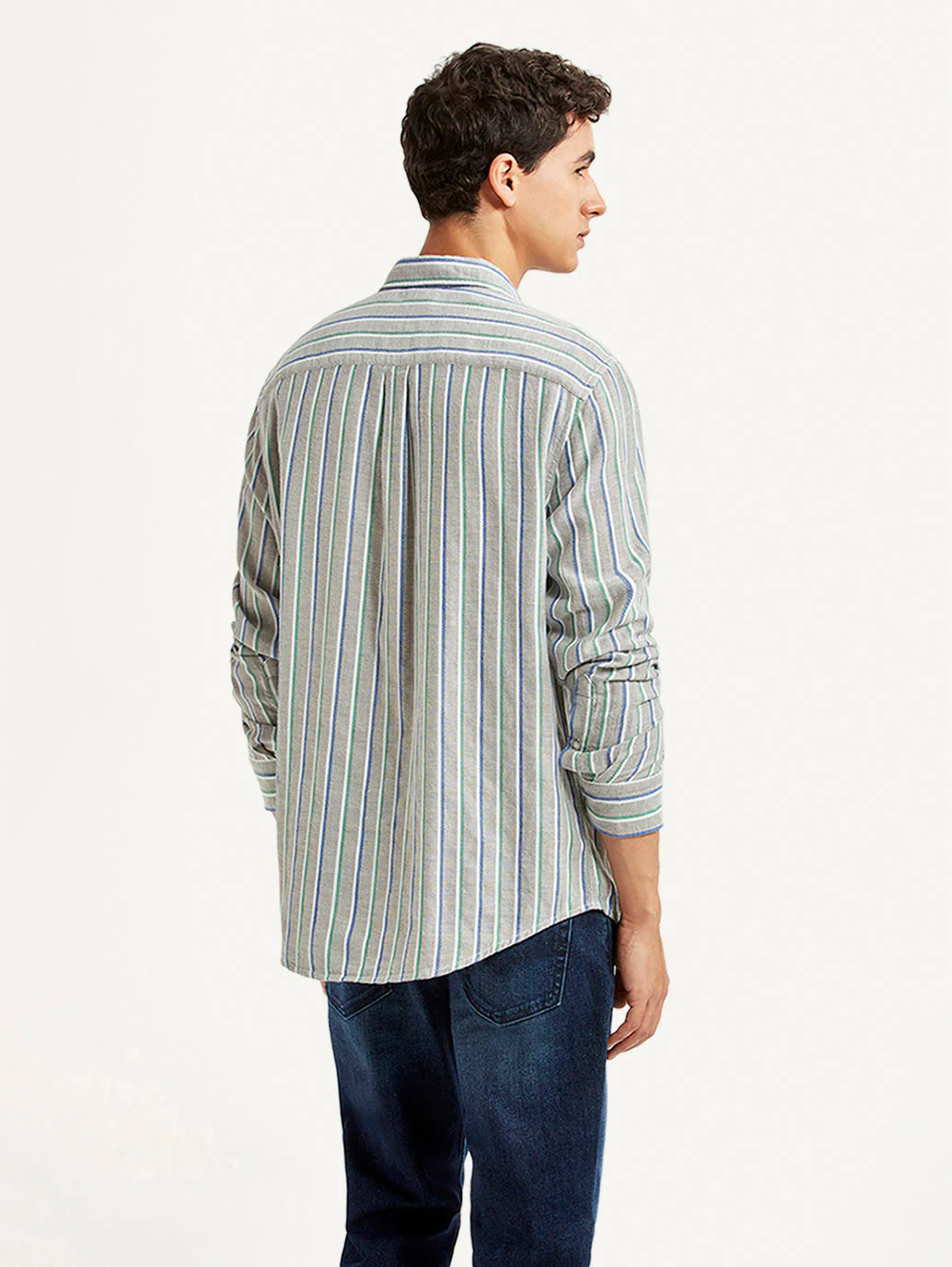 Men's Striped Grey Slim Fit Shirt - Image 3