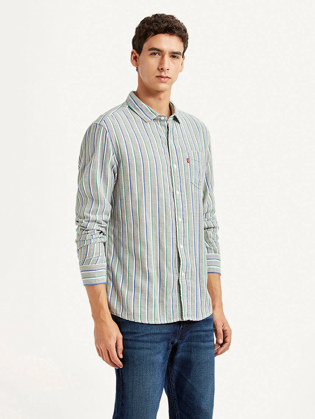 Men's Striped Grey Slim Fit Shirt - Image 5