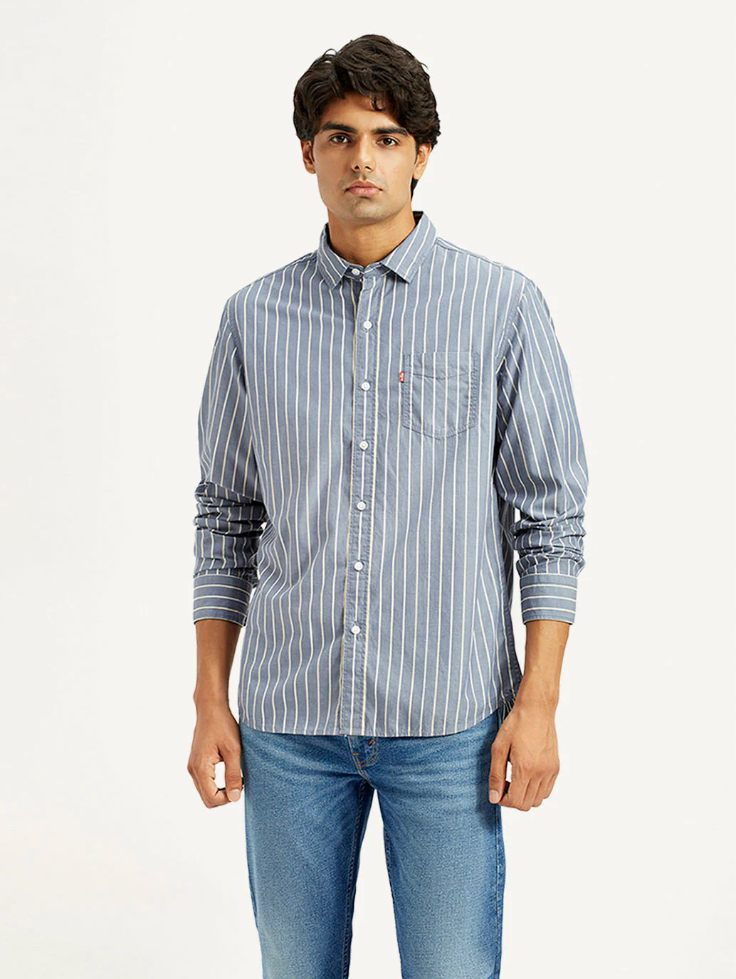 Men's Striped Blue Slim Fit Shirt - Image 2