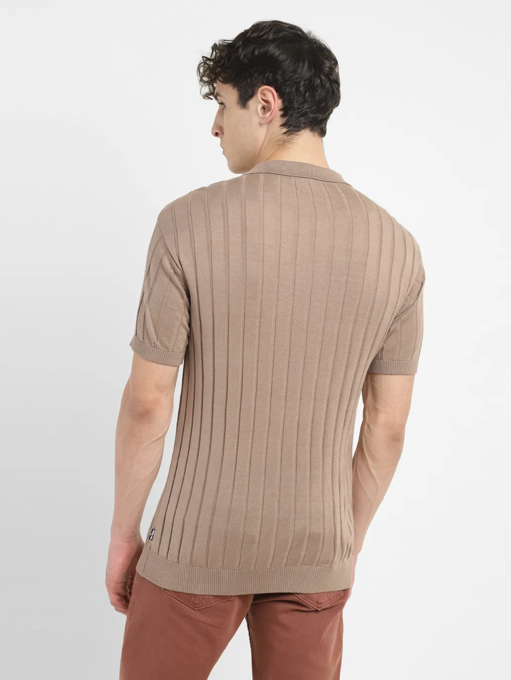 Men's Redloop Striped Khaki Polo Collar Sweater - Image 3