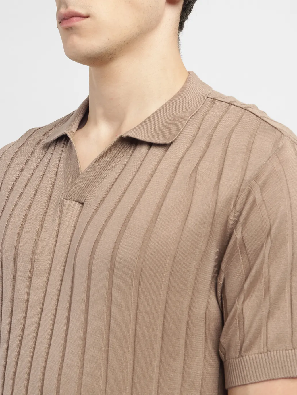 Men's Redloop Striped Khaki Polo Collar Sweater - Image 5