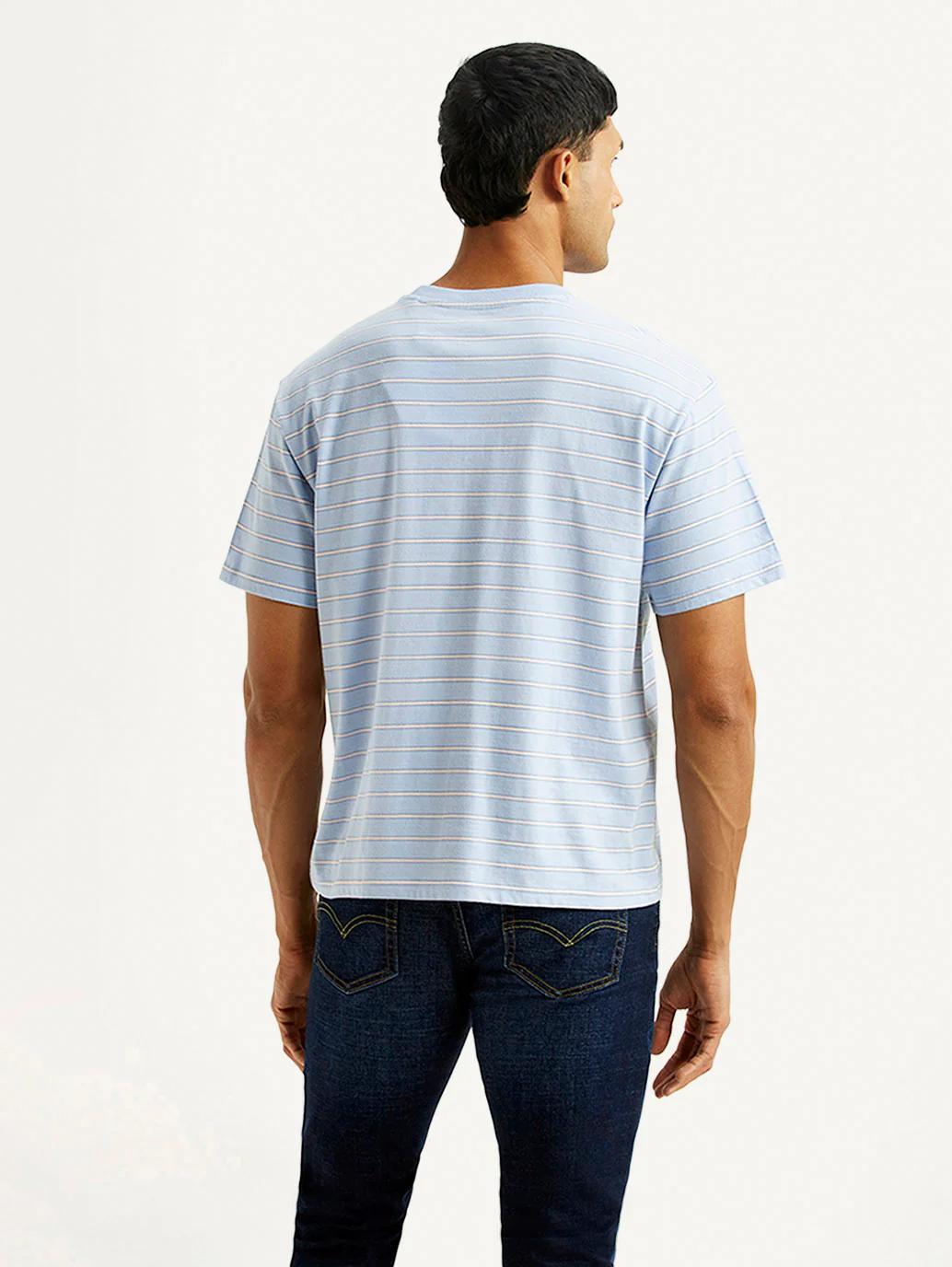 Men's Striped Light Blue Boxy T-shirt - Image 2