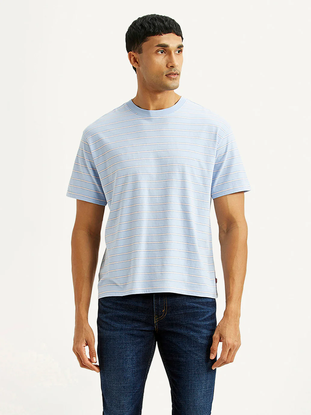 Men's Striped Light Blue Boxy T-shirt - Image 4