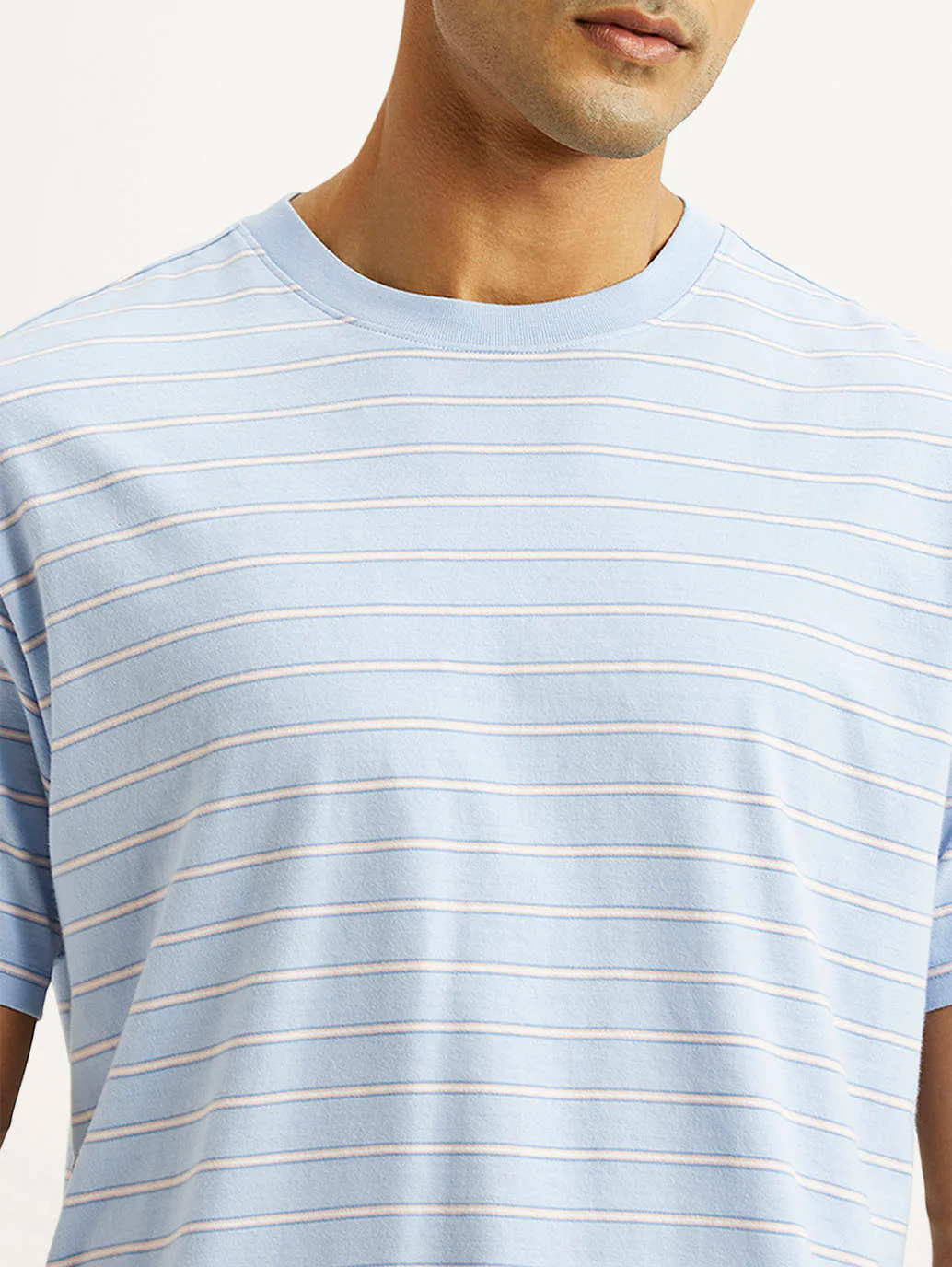 Men's Striped Light Blue Boxy T-shirt - Image 5