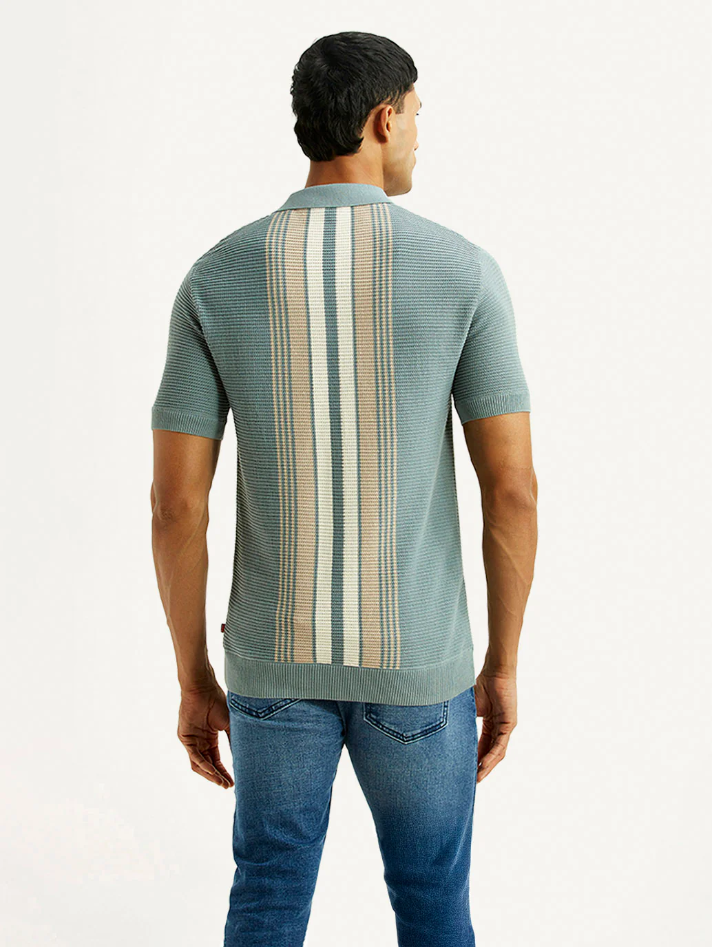 Men's Striped Light Blue Polo T-shirt - Image 2