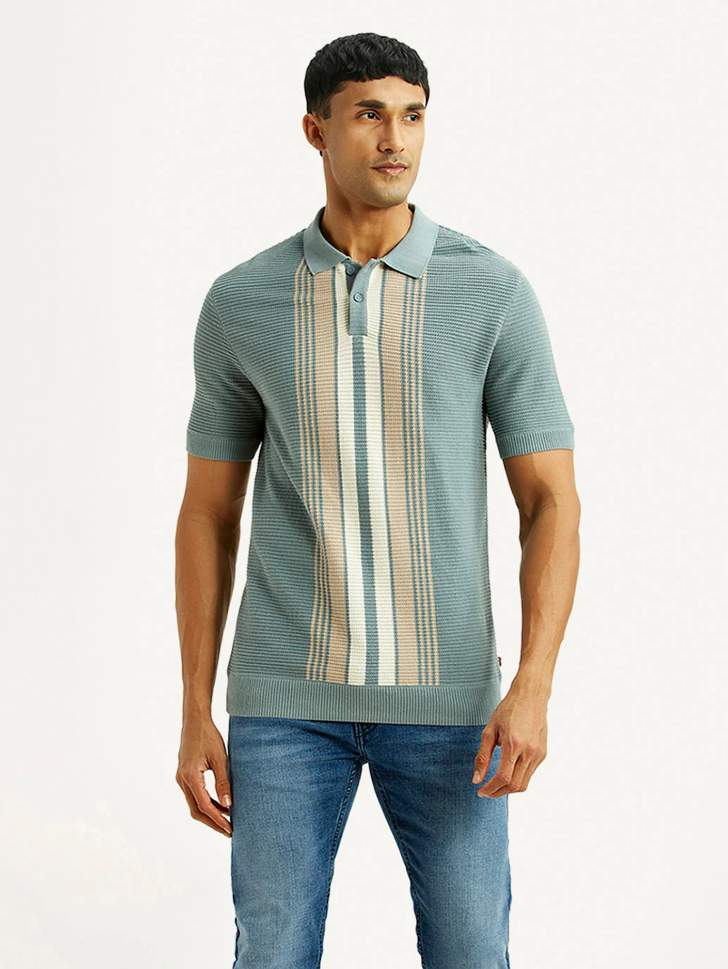 Men's Striped Light Blue Polo T-shirt - Image 5