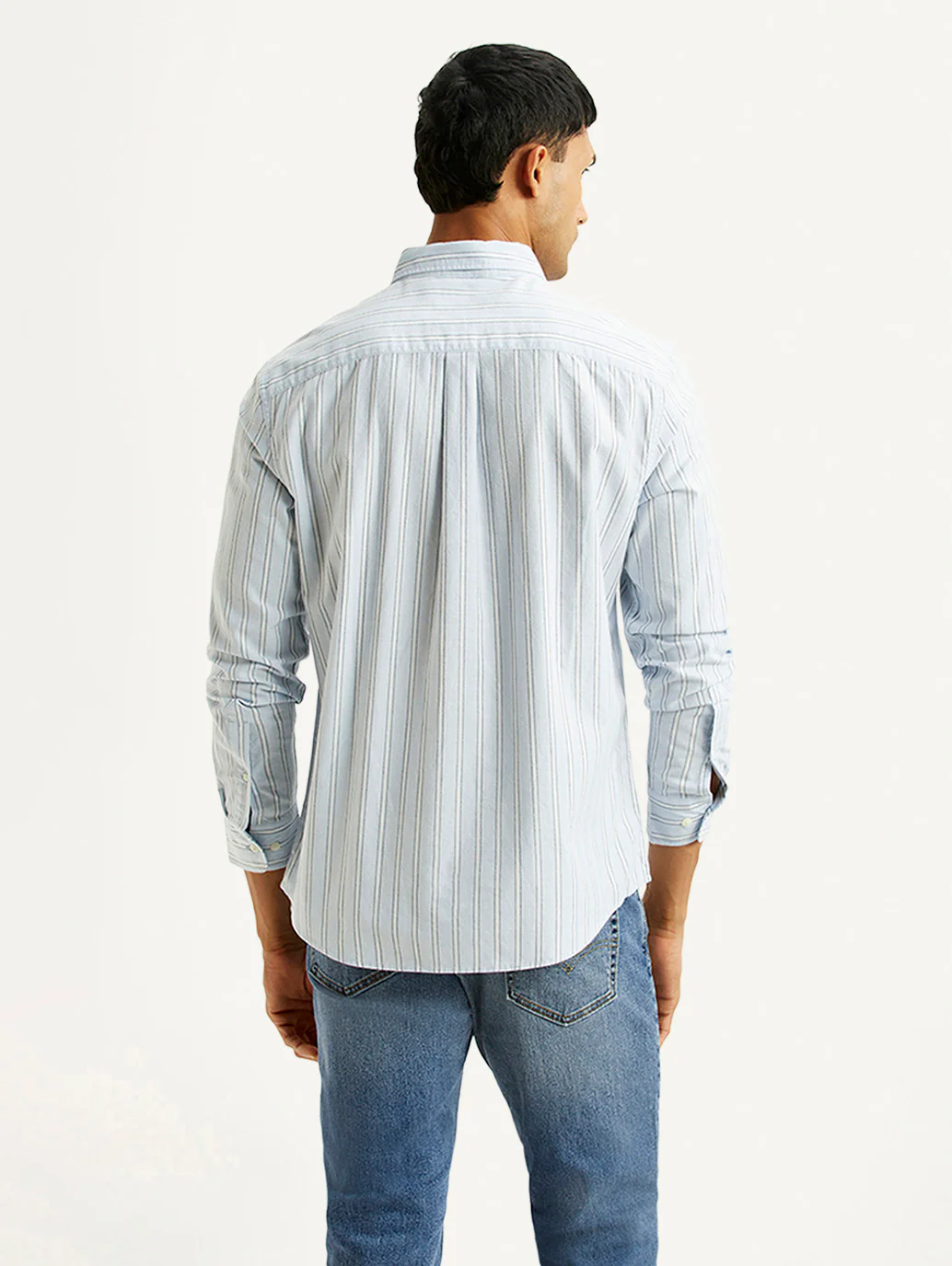 Men's Striped Light Blue Slim Fit Oxford Shirt - Image 2
