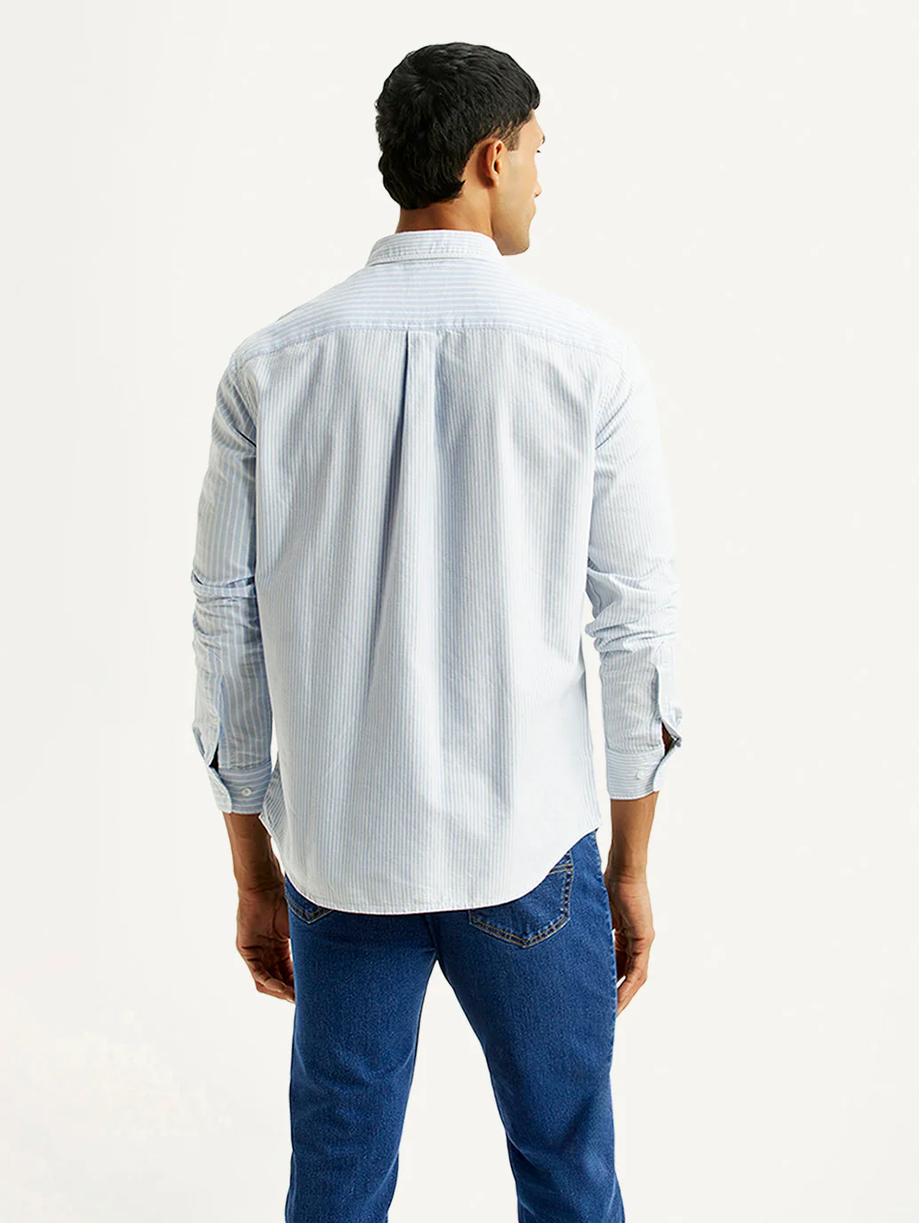 Men's Striped Light Blue Slim Fit Oxford Shirt - Image 3