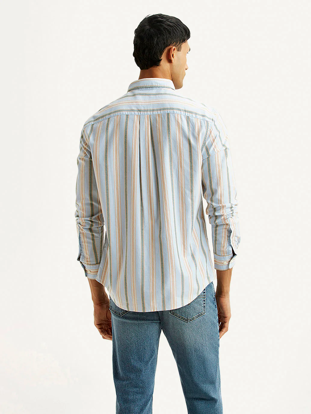 Men's Striped Light Blue Slim Fit Oxford Shirt - Image 3