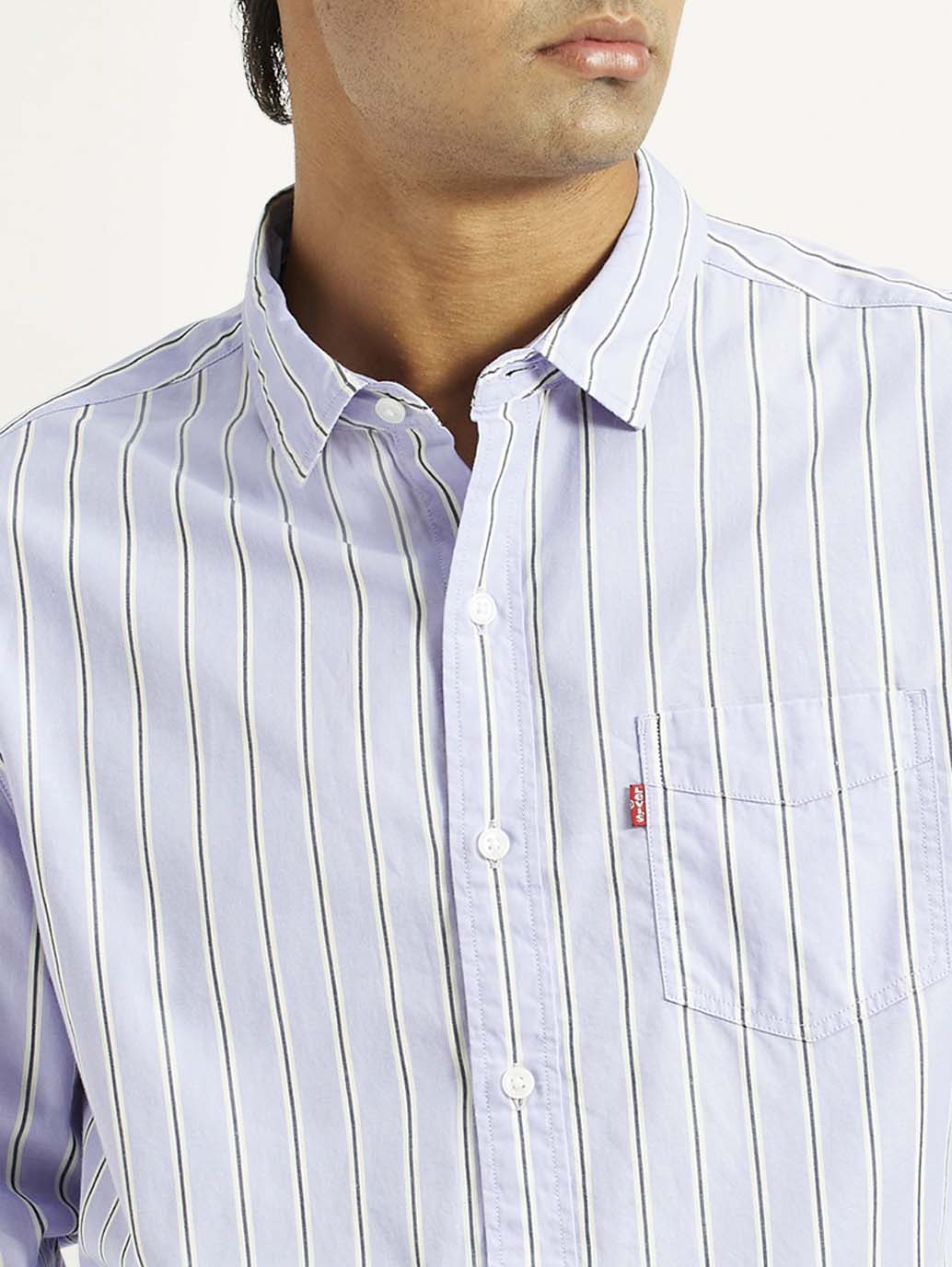 Men's Striped Light Blue Slim Fit Shirt - Image 3