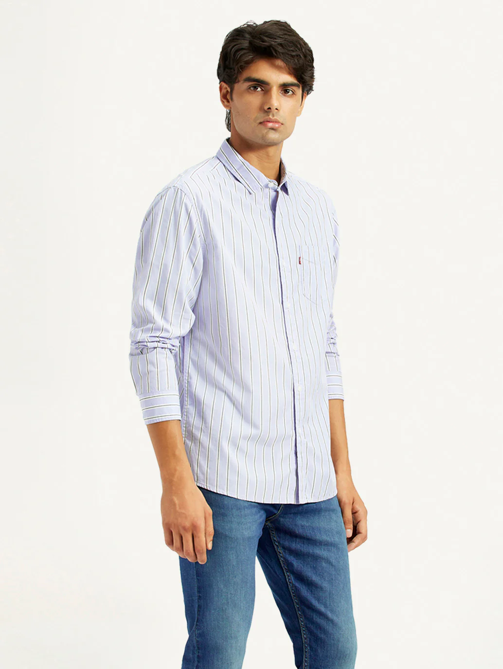 Men's Striped Light Blue Slim Fit Shirt - Image 4