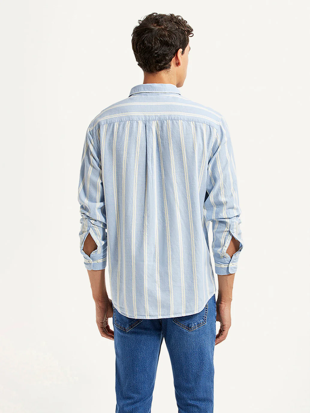 Men's Striped Light Blue Slim Fit Shirt - Image 2