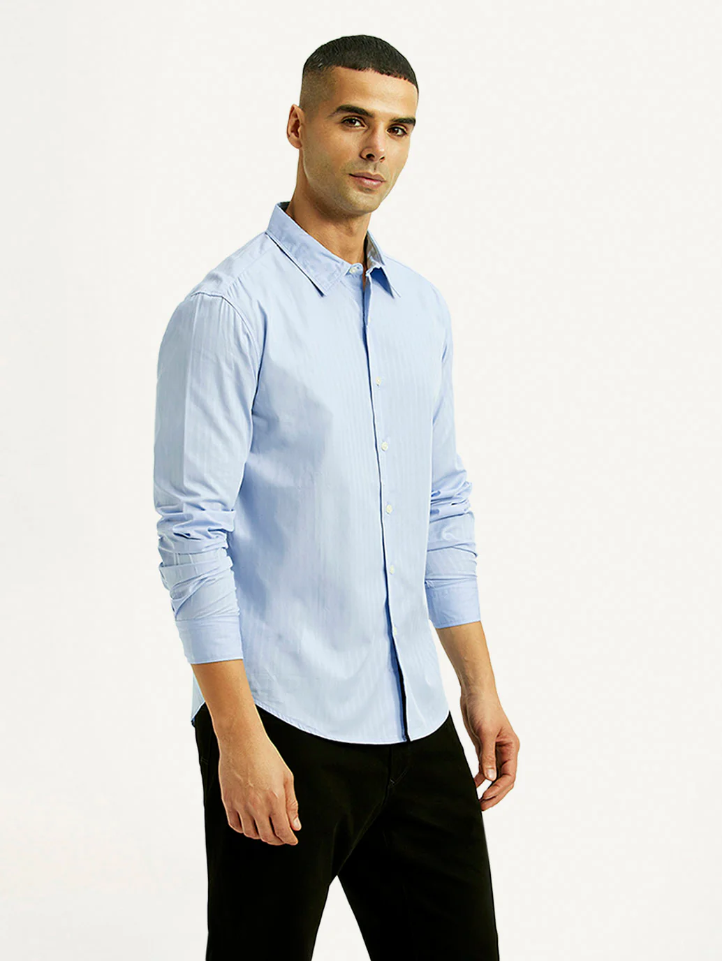 Men's Redloop Striped Light Blue Slim Fit Shirt - Image 5