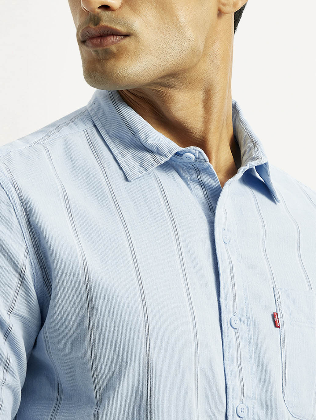 Men's Striped Light Blue Slim Fit Shirt - Image 5
